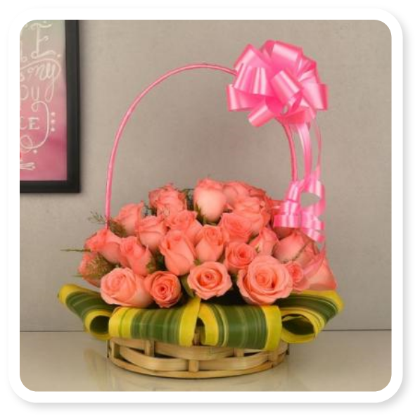 Basket of Pink Roses