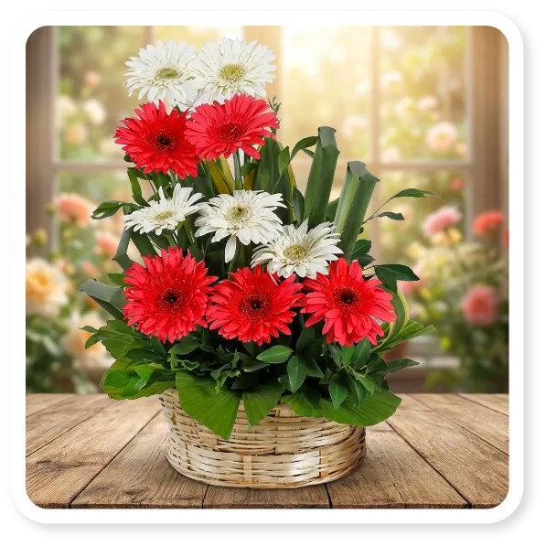 Pink & White Gerbera Basket