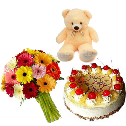 Gerbera , Teddy & Cake