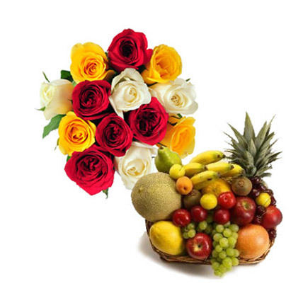 Fresh Fruit Basket With Flowers