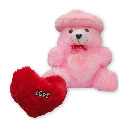 Heart Cushion With Teddy