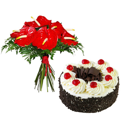 Anthurium Bouquet & Cake