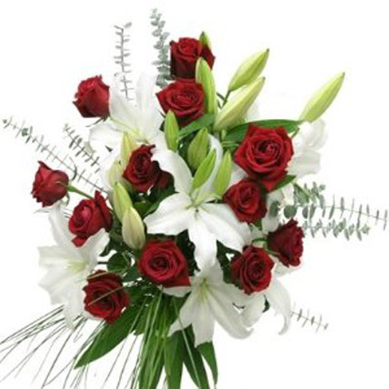 Valentine Red Roses & White Lilies
