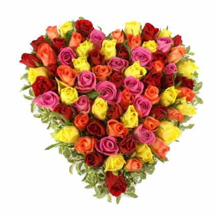 Mixed Roses Heart Arrangement