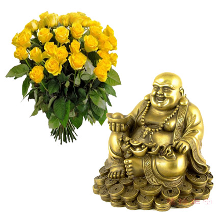 Laughing Buddha With Roses