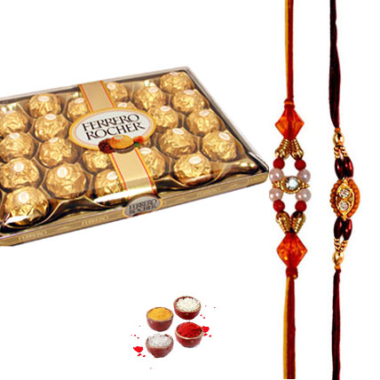 Ferrero Rocher with 2 Rakhi of choice