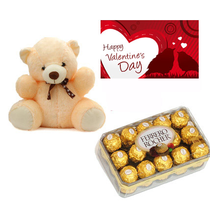 Valentine Teddy, Chocolates & Card