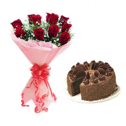 Red Roses & Chocolate Truffle Cake