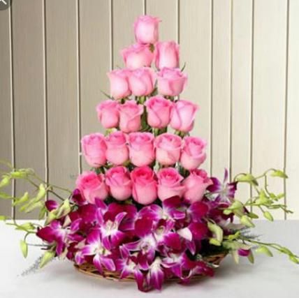 Pink Roses and Orchids Arrangement