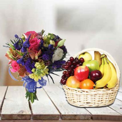 Fresh Fruit Basket With Flowers