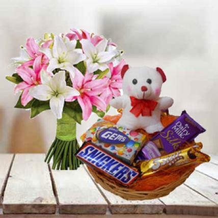 Lily, Teddy & Chocolate Basket