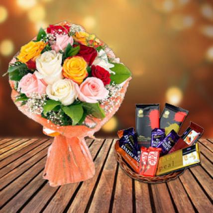 Mixed Roses & Chocolate Basket