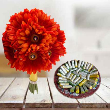Orange Gerbera With Kaju Roll