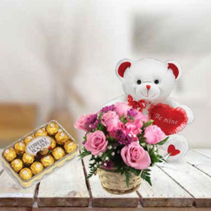 Pink Roses, Teddy & Chocolate