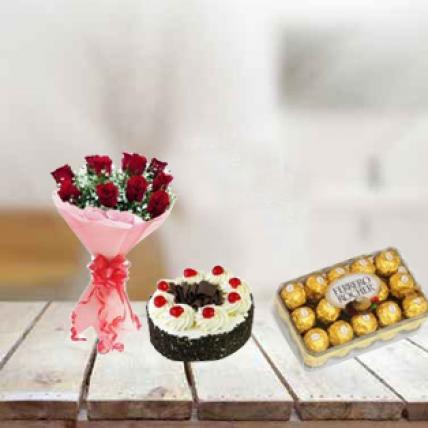 Red Roses, Cake and Ferrero Rocher