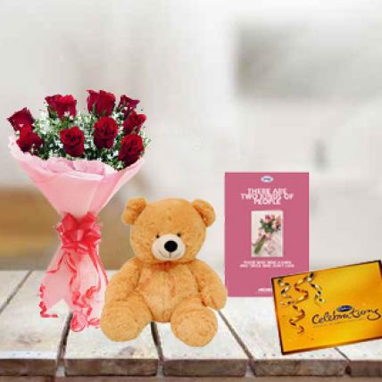 Roses, Chocolate & Teddy with Card