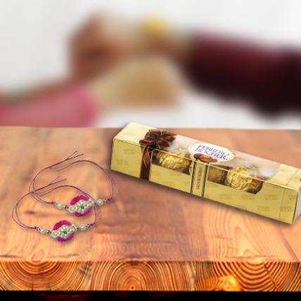 Stone Pink Rakhi with Ferrero Rocher