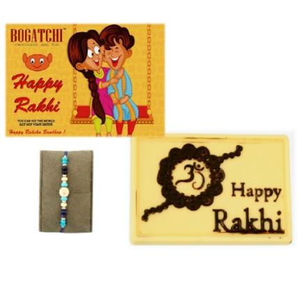 Happy Rakhi White Chocolate with Blue Rakhi