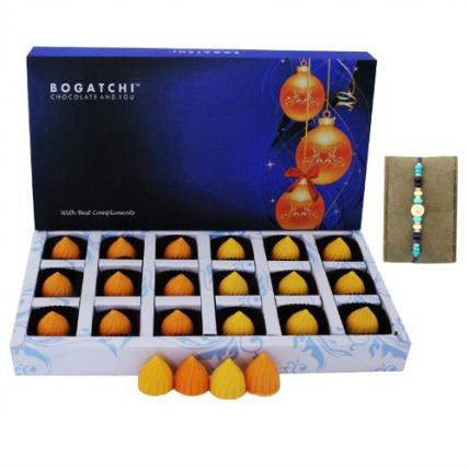 Fruit Modak Chocolate Box with Blue Stone Rakhi