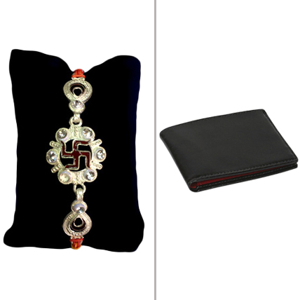 Swastik Rakhi with Black Leather Wallet