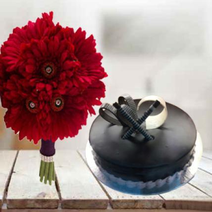 Chocolate Truffle Cake & Gerbera 