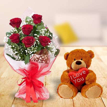 Valentine Roses and Teddy Combo