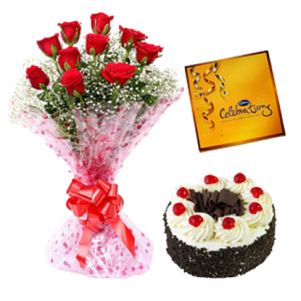 Black forest Cake, Chocolate and Red Roses