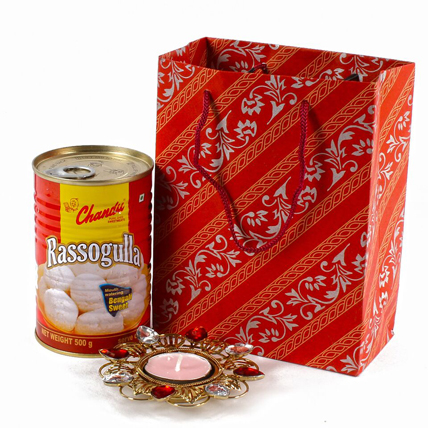 Rasgulla and Diya Combo