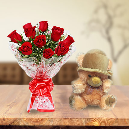Valentine Roses and Teddy Bear 