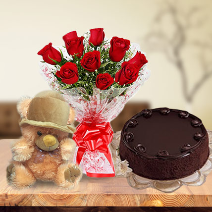 Roses, Cake & Teddy Bear 