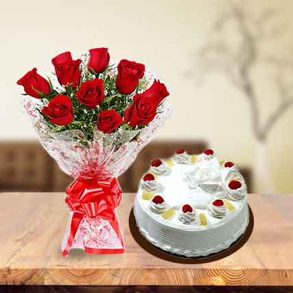 Valentine Roses and Pineapple Cake