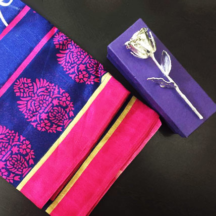 Saree with Silver Plated Rose