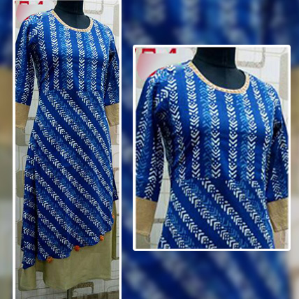 Blue Cotton Kurti with Golden Borders