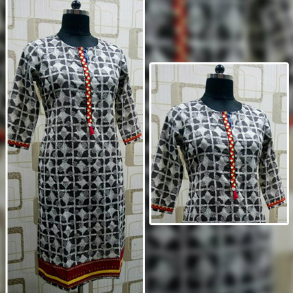 Blue Printed Cotton Kurti Free Shipping | Indiagift