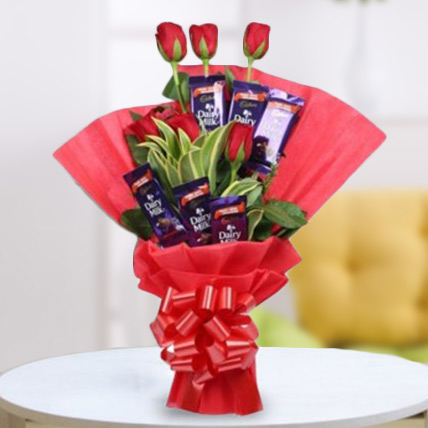 Valentine Roses and Chocolate Bouquet