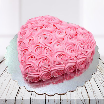Pink Flowers Heart Shaped Cake