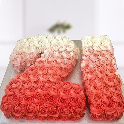 Number Pink Roses Ombre Cake