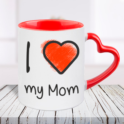 I Love You Mom Heart Handle Mug