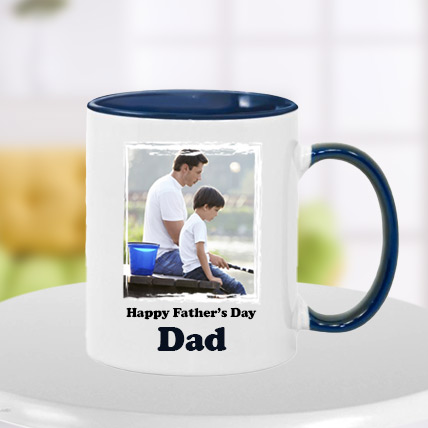 Blue Happy Fathers Day Photo Mug