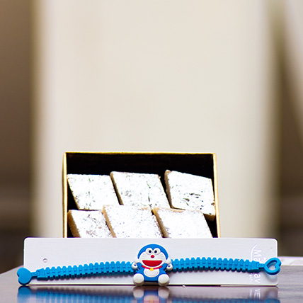 Cartoon Rakhi with Kaju Barfi