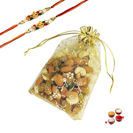 Mixed Dry Fruits Pouch with Rakhi