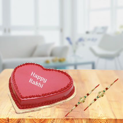 Heart Cake with 2 Rakhis