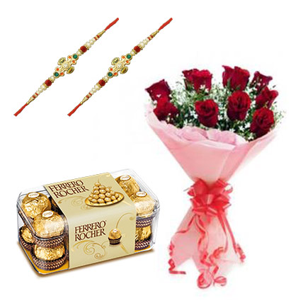 Choco Rakhi with Red Roses