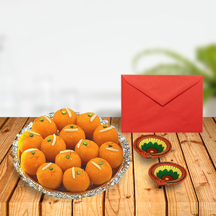 Diwali Laddoos With Diyas & Card