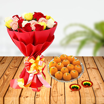 Diwali Flowers and Laddoo Combo