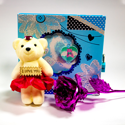 Teddy, Purple Rose and Diary Combo