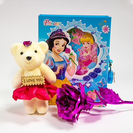 Purple Rose, Teddy and a princess Diary Combo