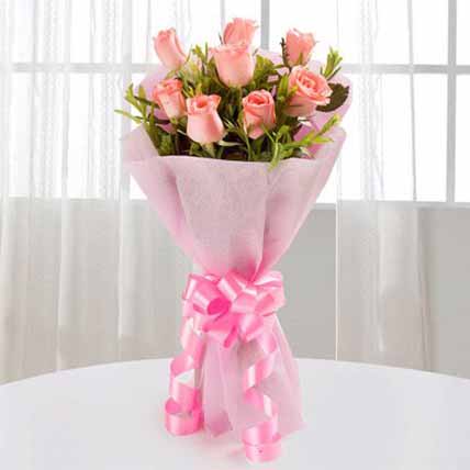 Valentine 12 Pink Roses Bouquet 