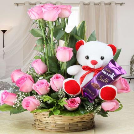 Valentine Rose, Teddy and Chocolate combo 