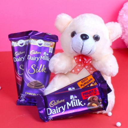 Valentine Cute Teddy with Assorted Chocolates Combo